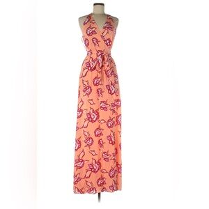 Diane Von Furstenberg Pink and Peach Silk Wrap Maxi Dress